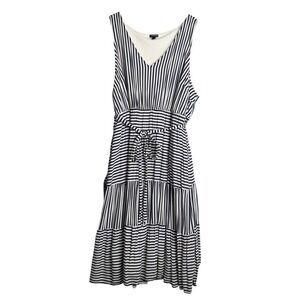Torrid Navy & White Stripe Challis Self Tie Tiered Midi Dress Women Plus Size 4X